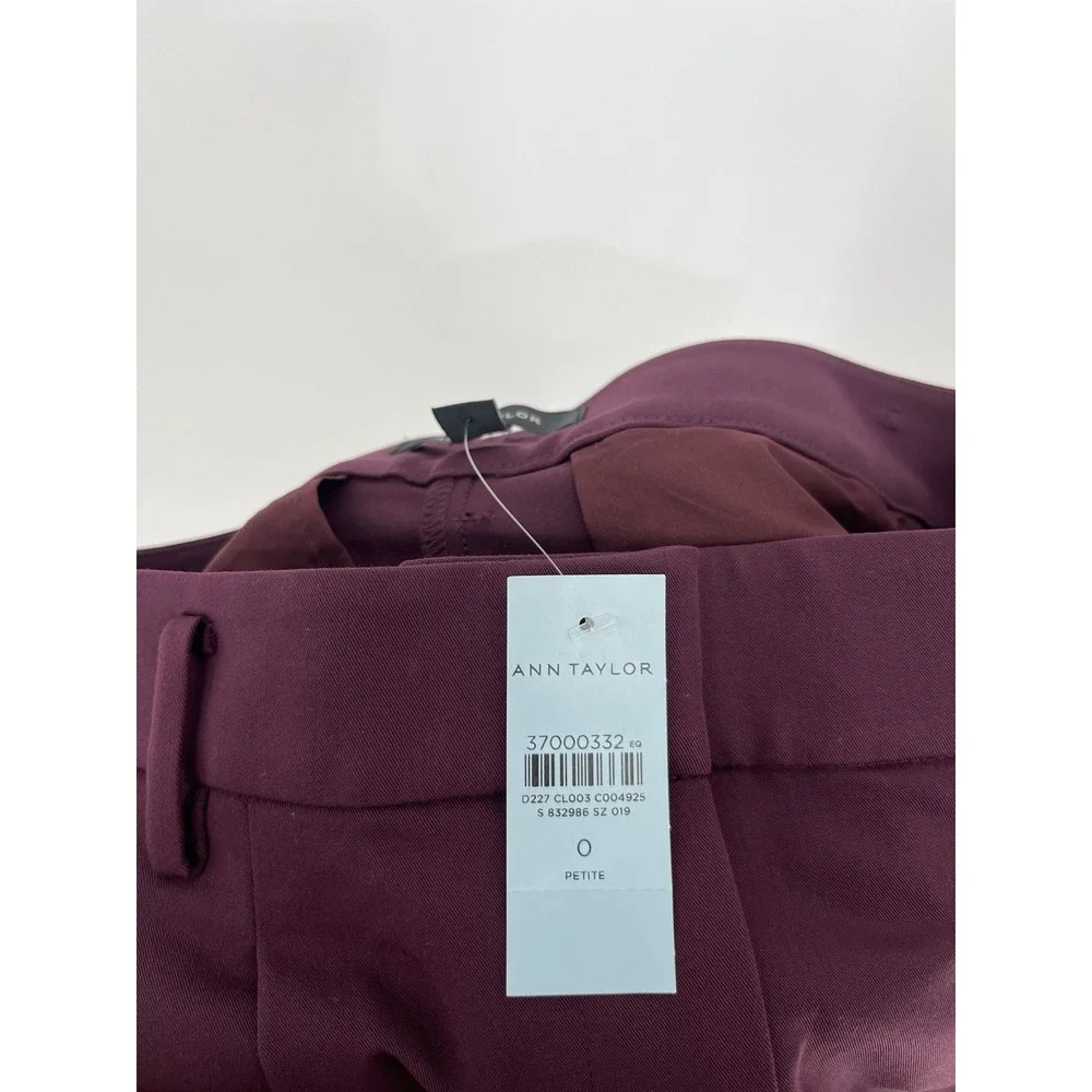 NWT Ann Taylor  Womens  0 Petite Plum High Rise Pleated Wide Leg Trousers Career